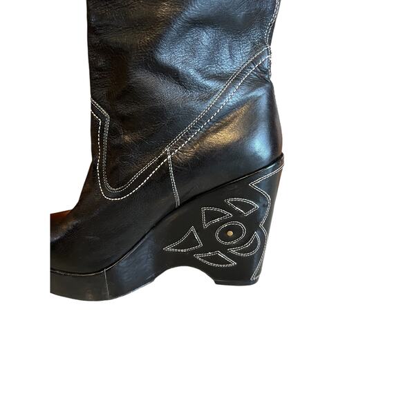 Vintage Y2K Kenneth Cole Embroidered Leather Platform Boots 8 - Picture 2 of 12